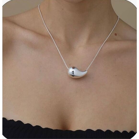 Bi&Yamigeo Teardrop Necklace Silver Box chain length is 23” NEW Gold Layered Gif - Picture 1 of 9